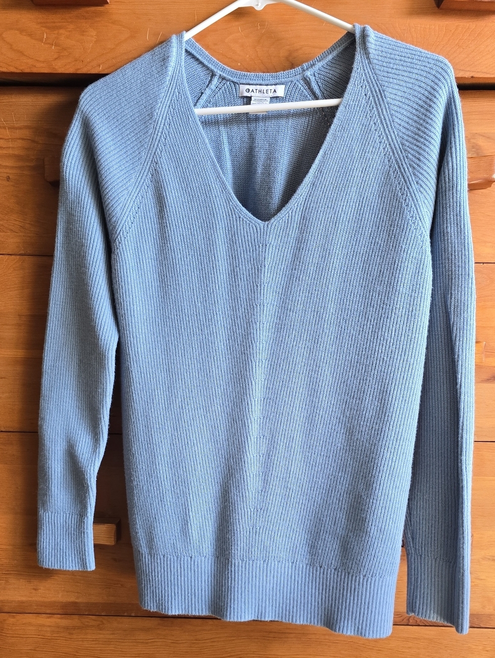 Athleta Blue Merino Wool Blend V-Neck Sweater XS